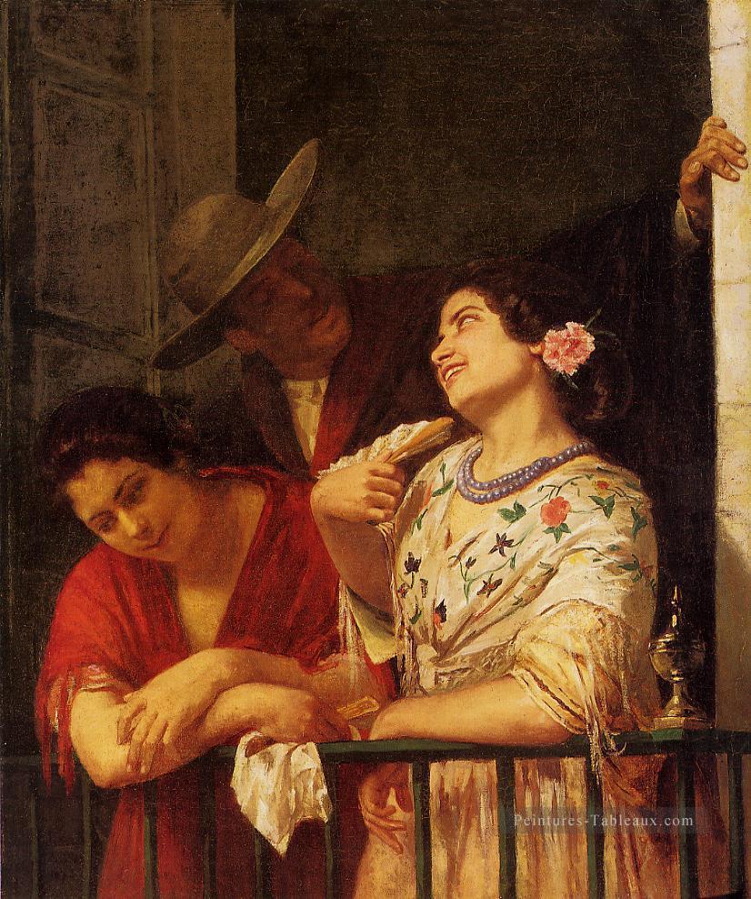 Le Flirt Un Balcon à Séville mères des enfants Mary Cassatt Peintures à l'huile